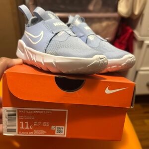 Nike Blue and White Sneakers with Strap Closure